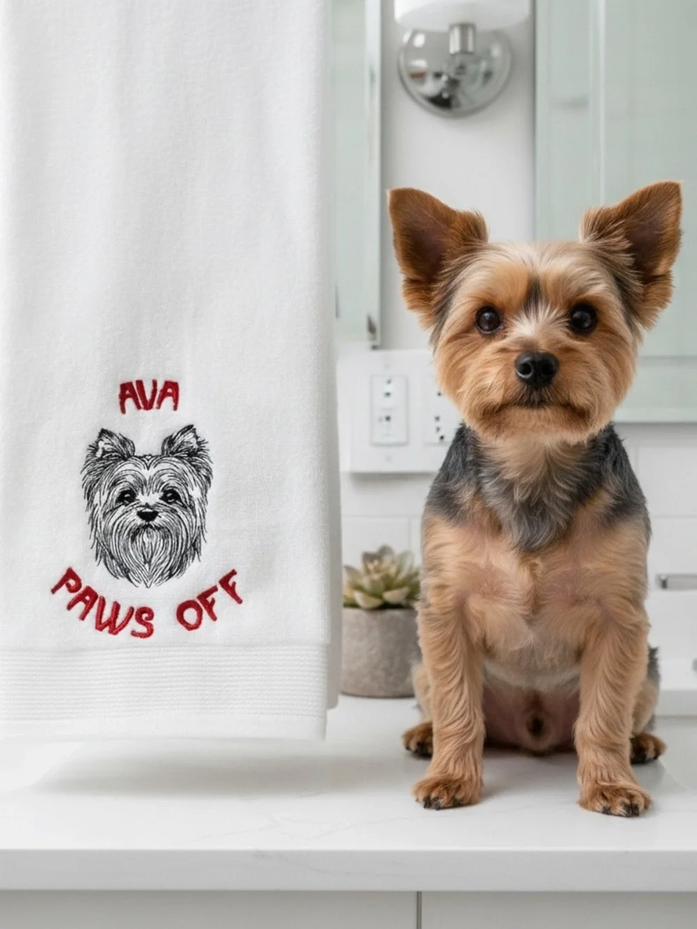 Persosnalized Embroidered Dog Bath Towels with your dog's name. Paws off.